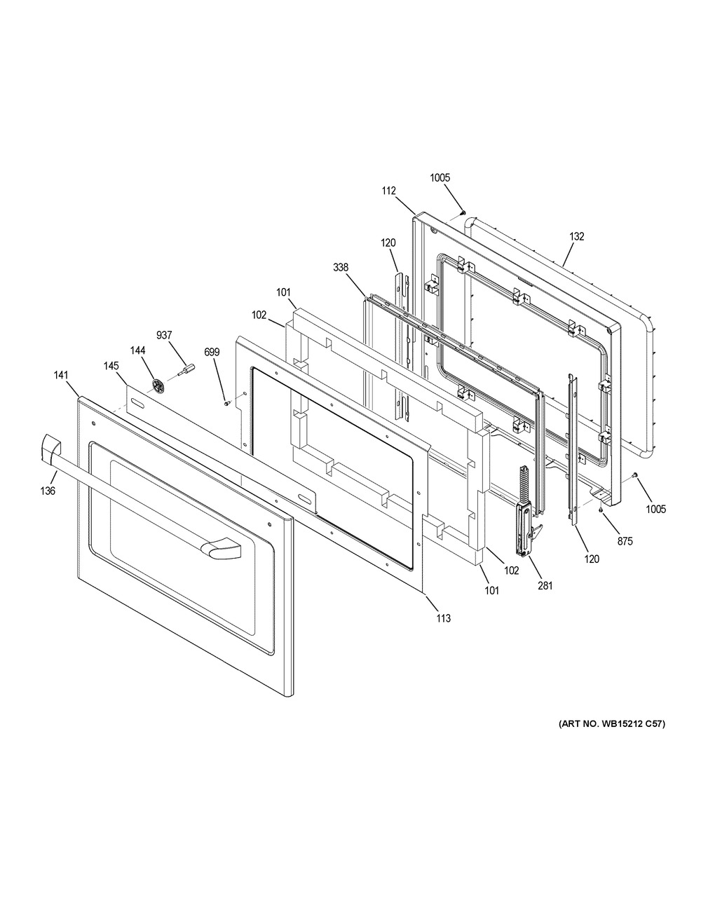Lower Door Diagram and Parts List for CK7500SH4SS  General Electric Wall Oven