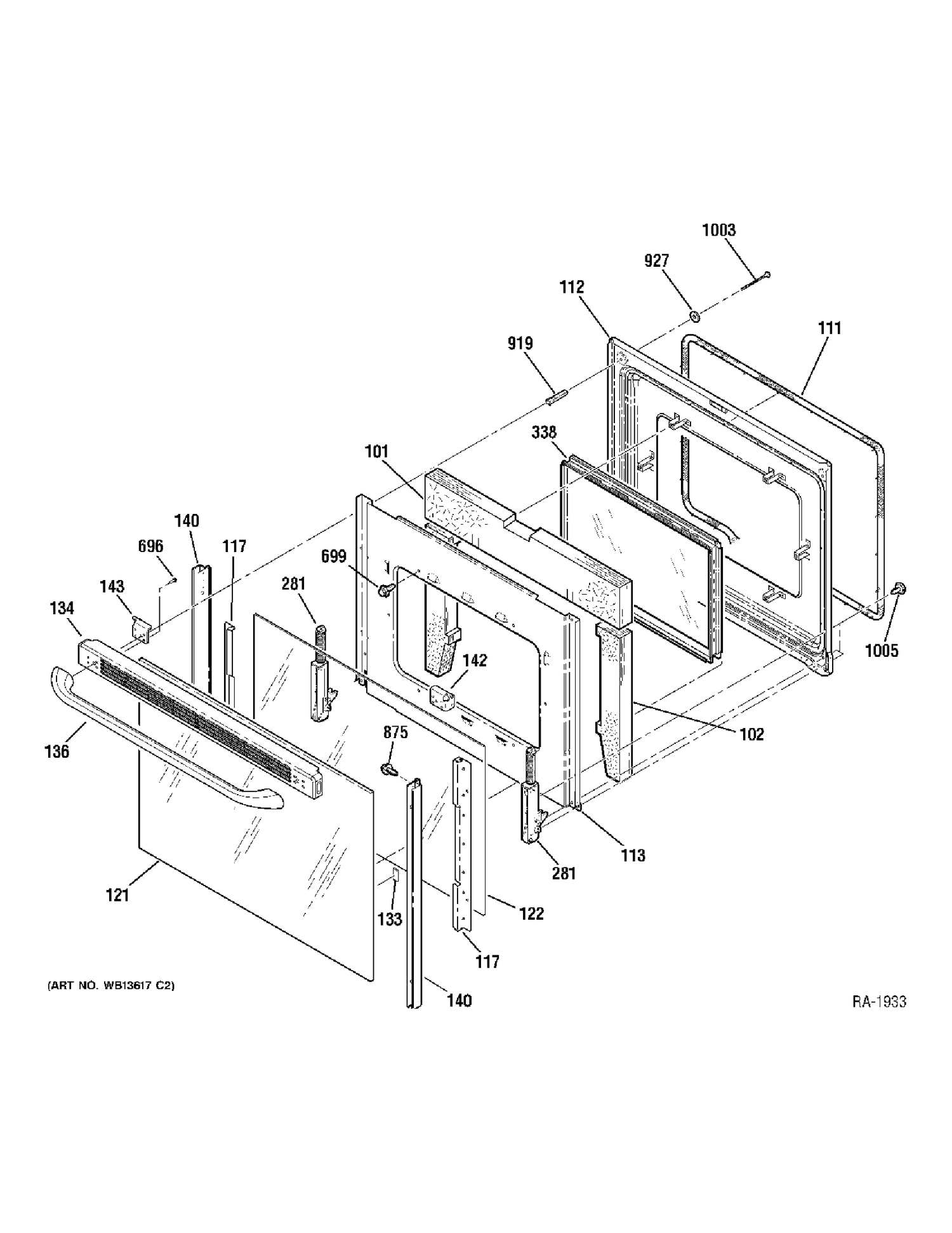 DOOR Diagram and Parts List for JCBP81DM3BB  General Electric Range