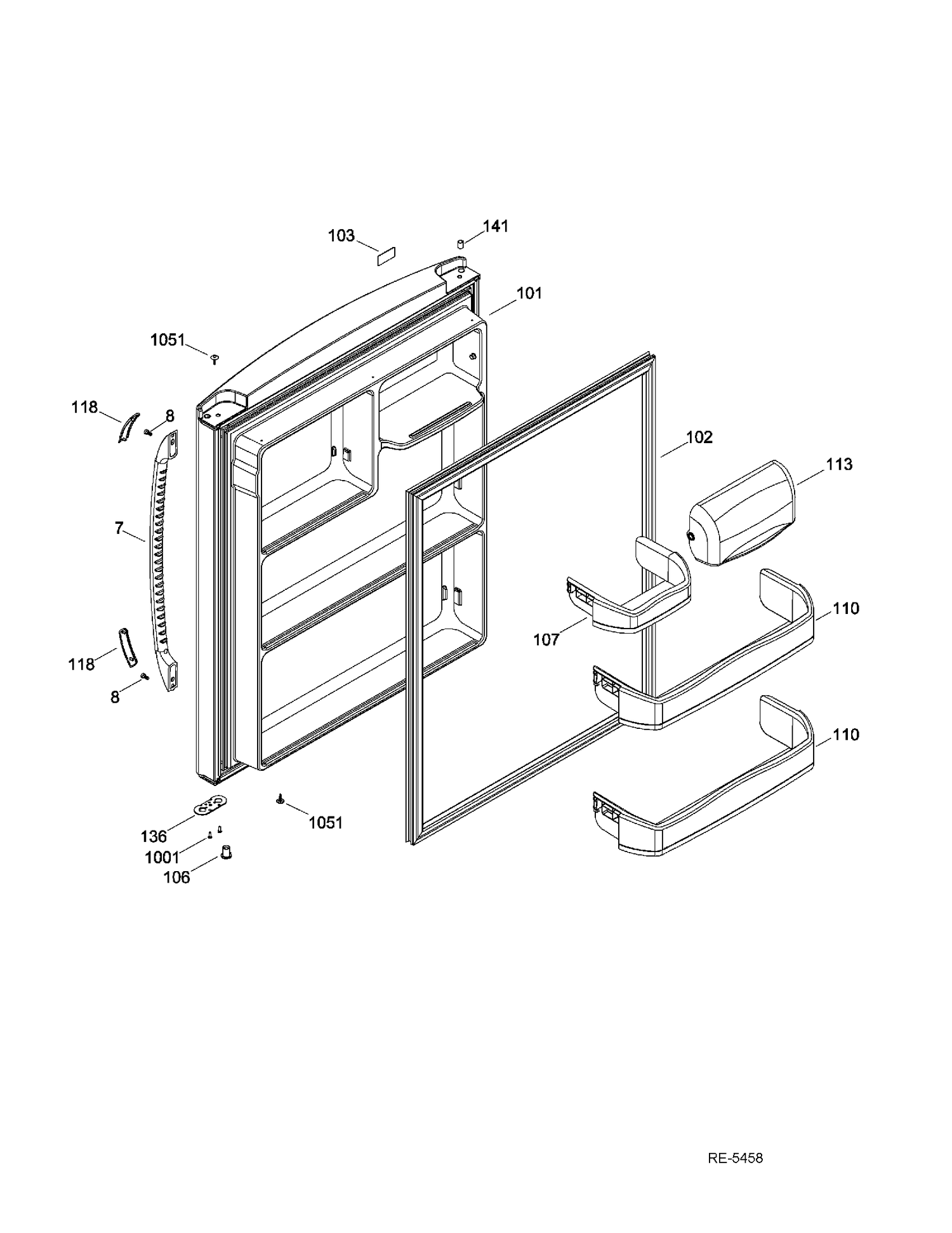 FF DOOR Diagram and Parts List for HBRC0FADARWW  General Electric Refrigerator