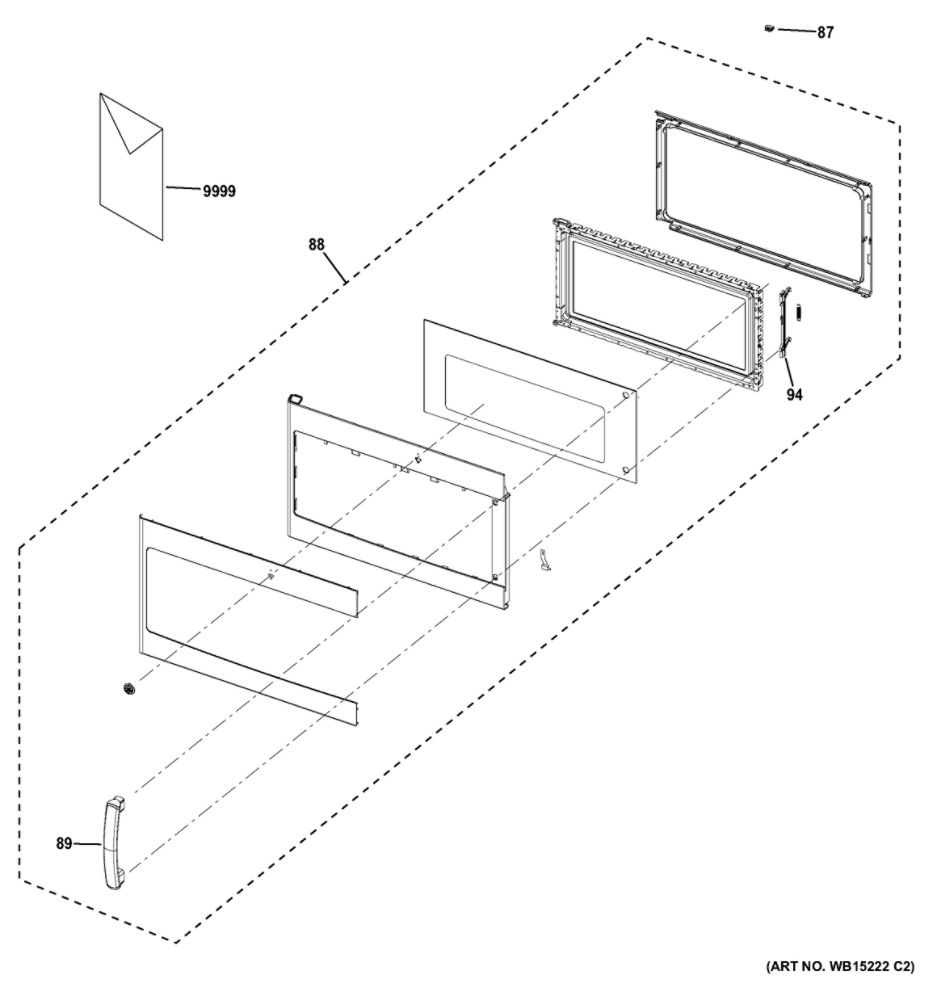 Door Parts Diagram and Parts List for DVM7195DF1BB  General Electric Microwave