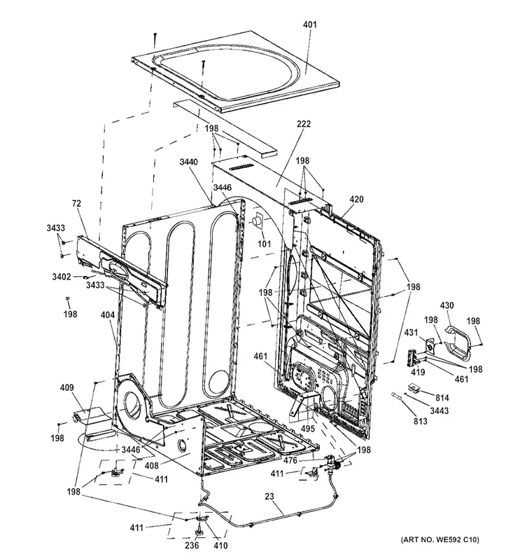 Cabinet & Top Panel Diagram and Parts List for GFDS170EH0WW  General Electric Dryer