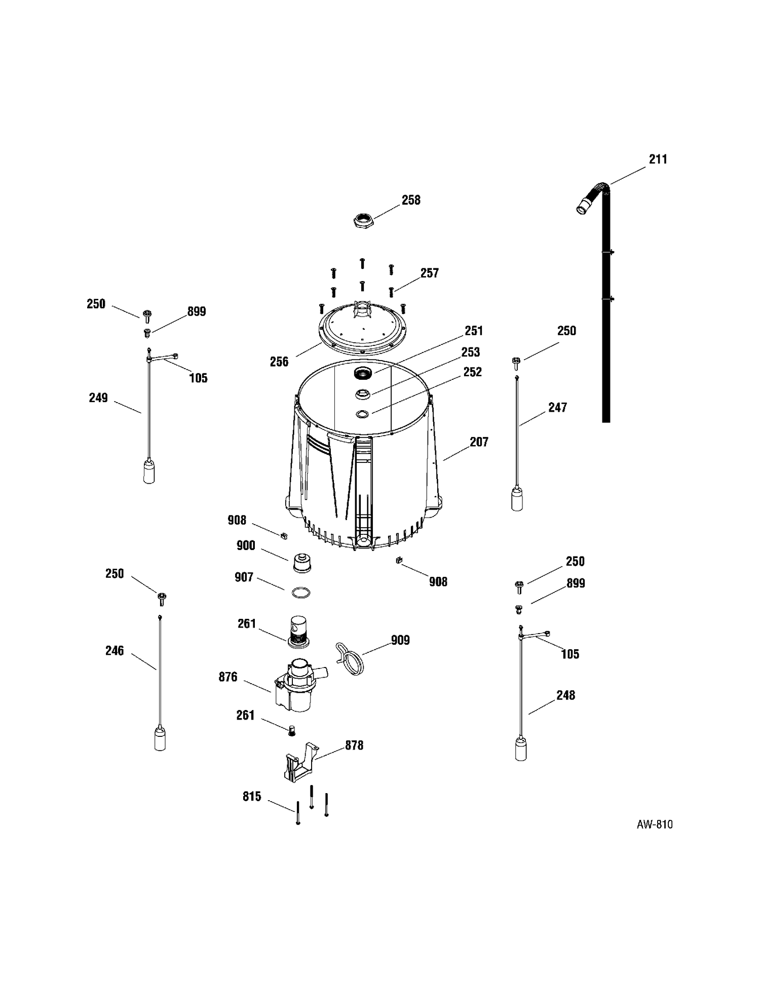 TUB & PUMP Diagram and Parts List for MHDSR165F00WW  General Electric Washer