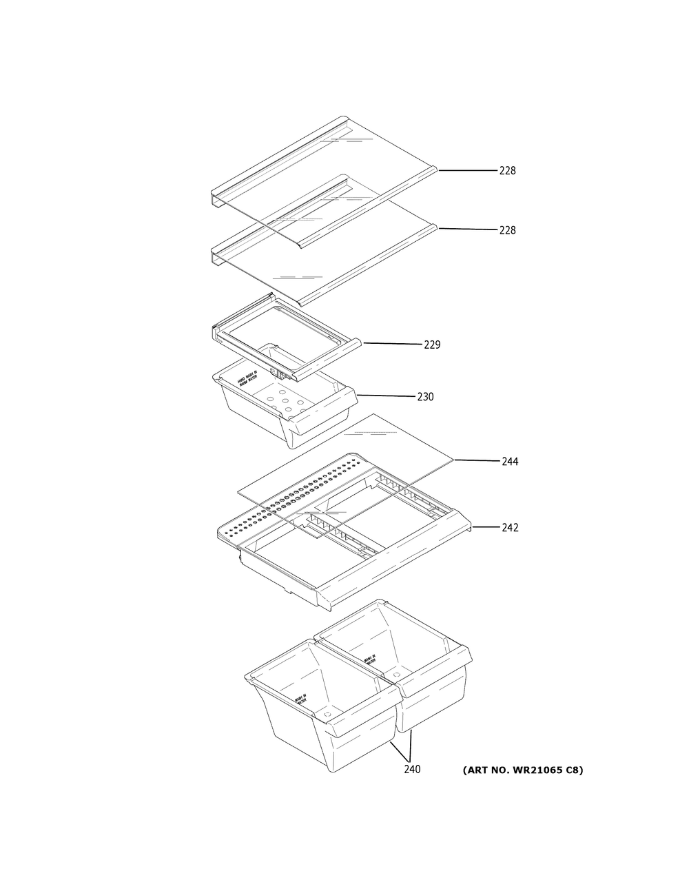 Fresh Food Shelves Diagram and Parts List for GIE18GSNGRSS  General Electric Refrigerator