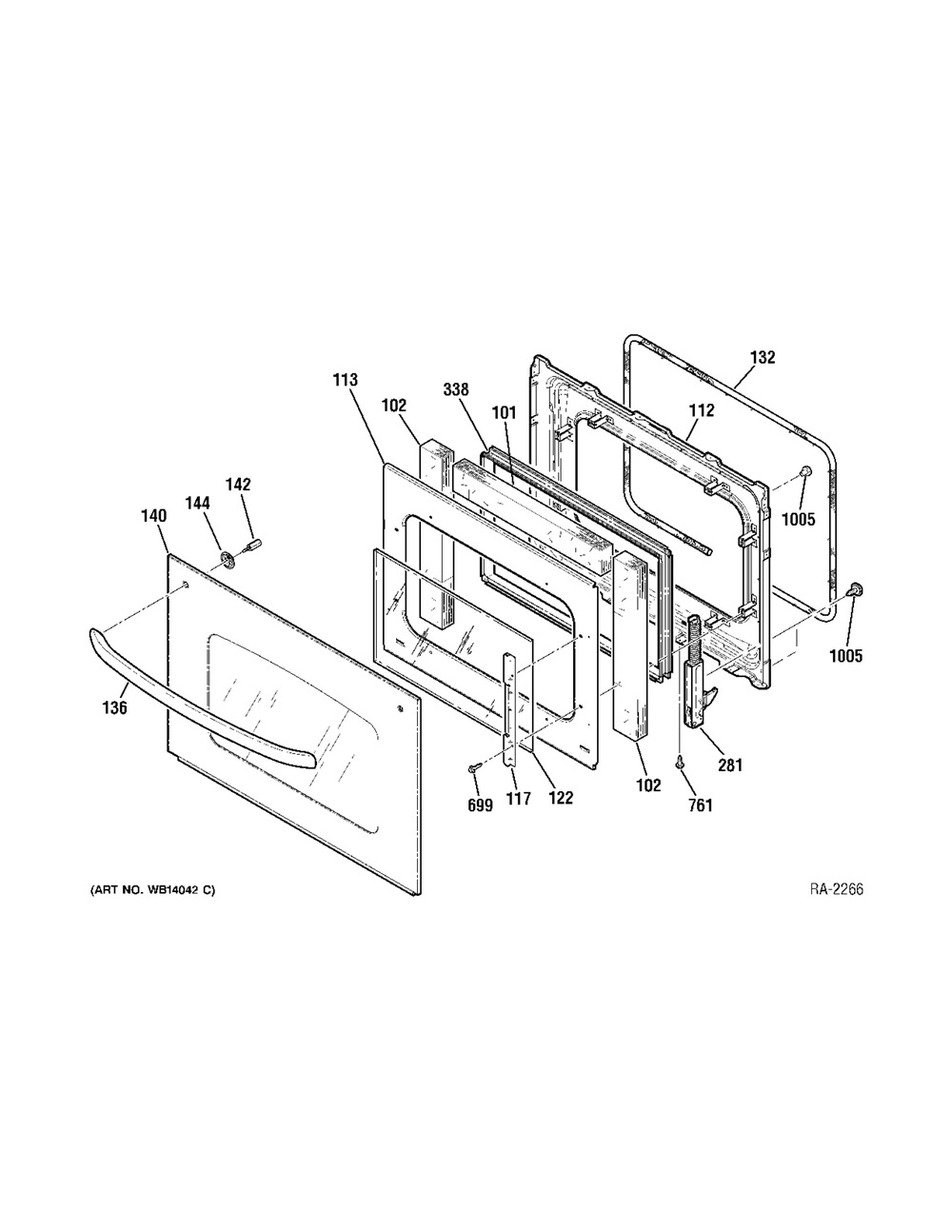Door Diagram and Parts List for PCB940DF2WW  General Electric Range