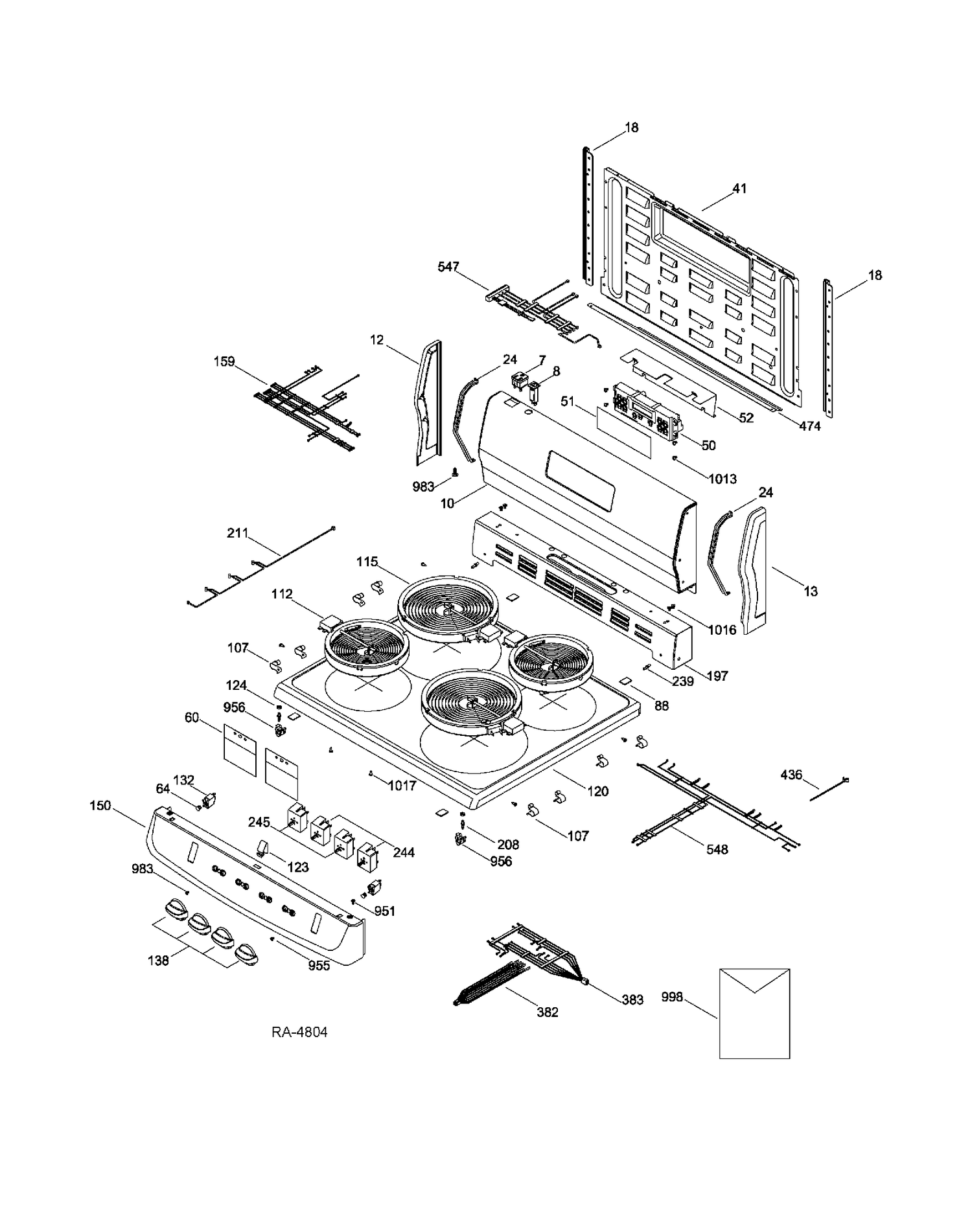 CONTROL PANEL & COOKTOP Diagram and Parts List for JCAP760SM2SS  General Electric Range