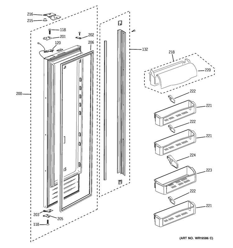 Fresh Food Door Diagram and Parts List for PSB42LSRBV  General Electric Refrigerator