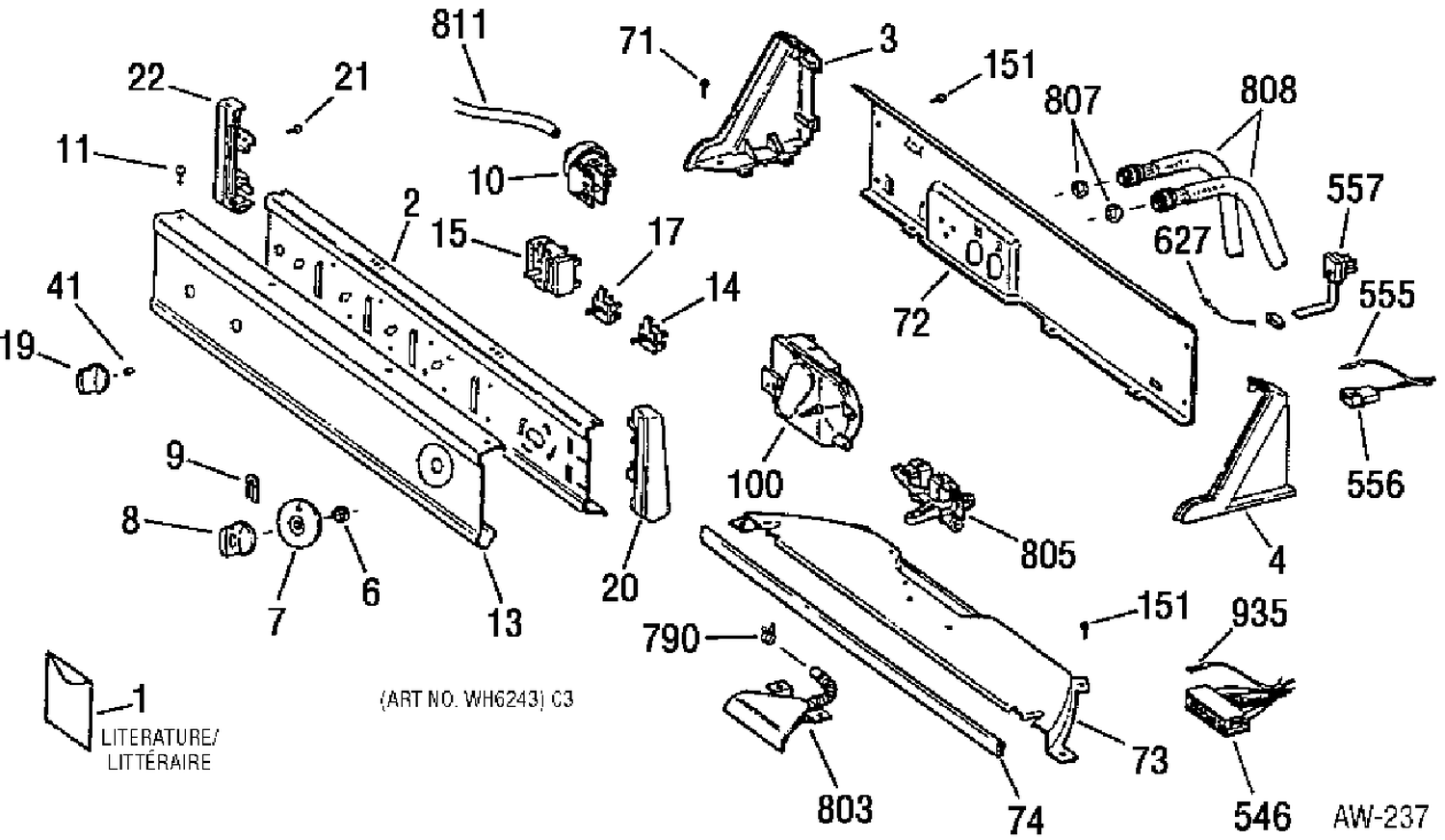 CONTROL PANEL Diagram and Parts List for 59341TBWW  General Electric Washer