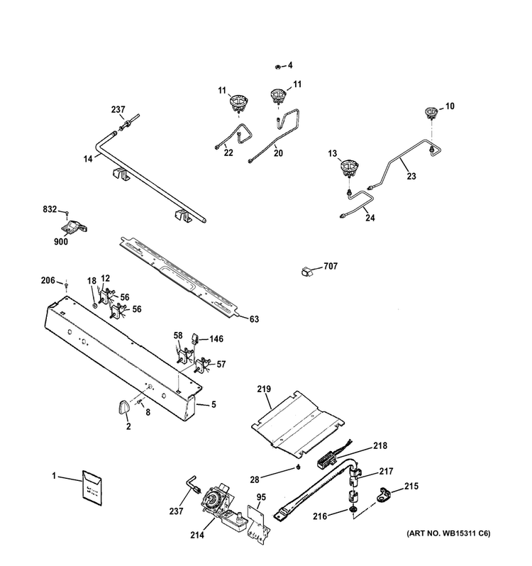 Gas & Burner Parts Diagram and Parts List for JGBS60DLF1WW  General Electric Range
