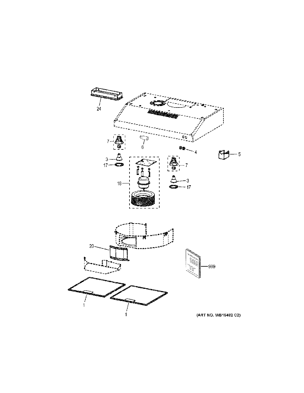 Range hood Diagram and Parts List for JVX5365SJ3SS  General Electric Range Hood