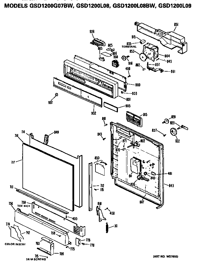 Front/control Panel Diagram and Parts List for GSD1200L09  General Electric Dishwasher