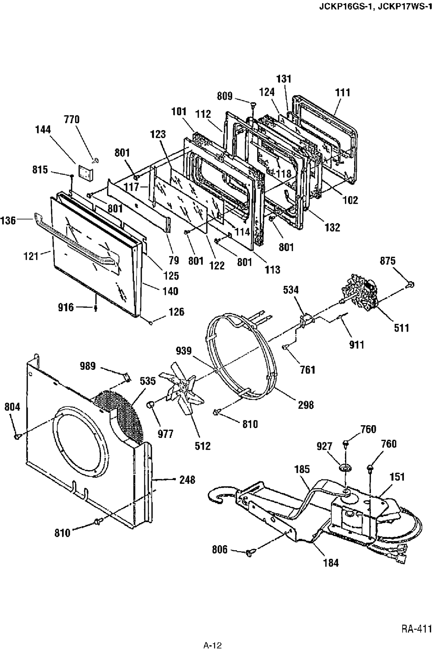 DOOR ASSEMBLY Diagram and Parts List for JCKP17WS-1  General Electric Range