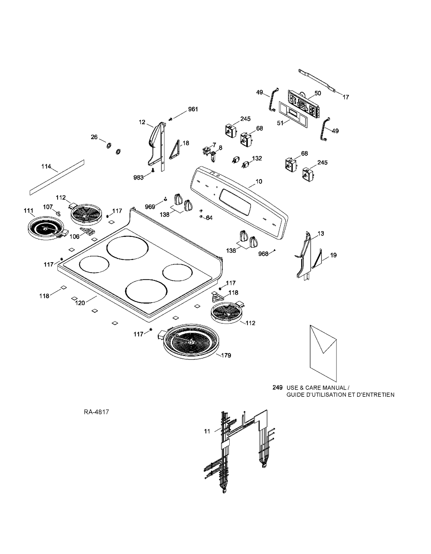 CONTROL PANEL & COOKTOP Diagram and Parts List for JCBP70SP2SS  General Electric Range