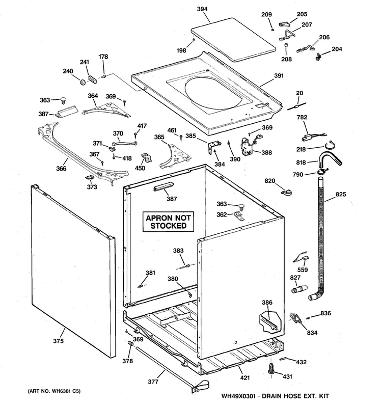 Cabinet, Cover & Front Panel Diagram and Parts List for WMCD2050J2WC  General Electric Washer