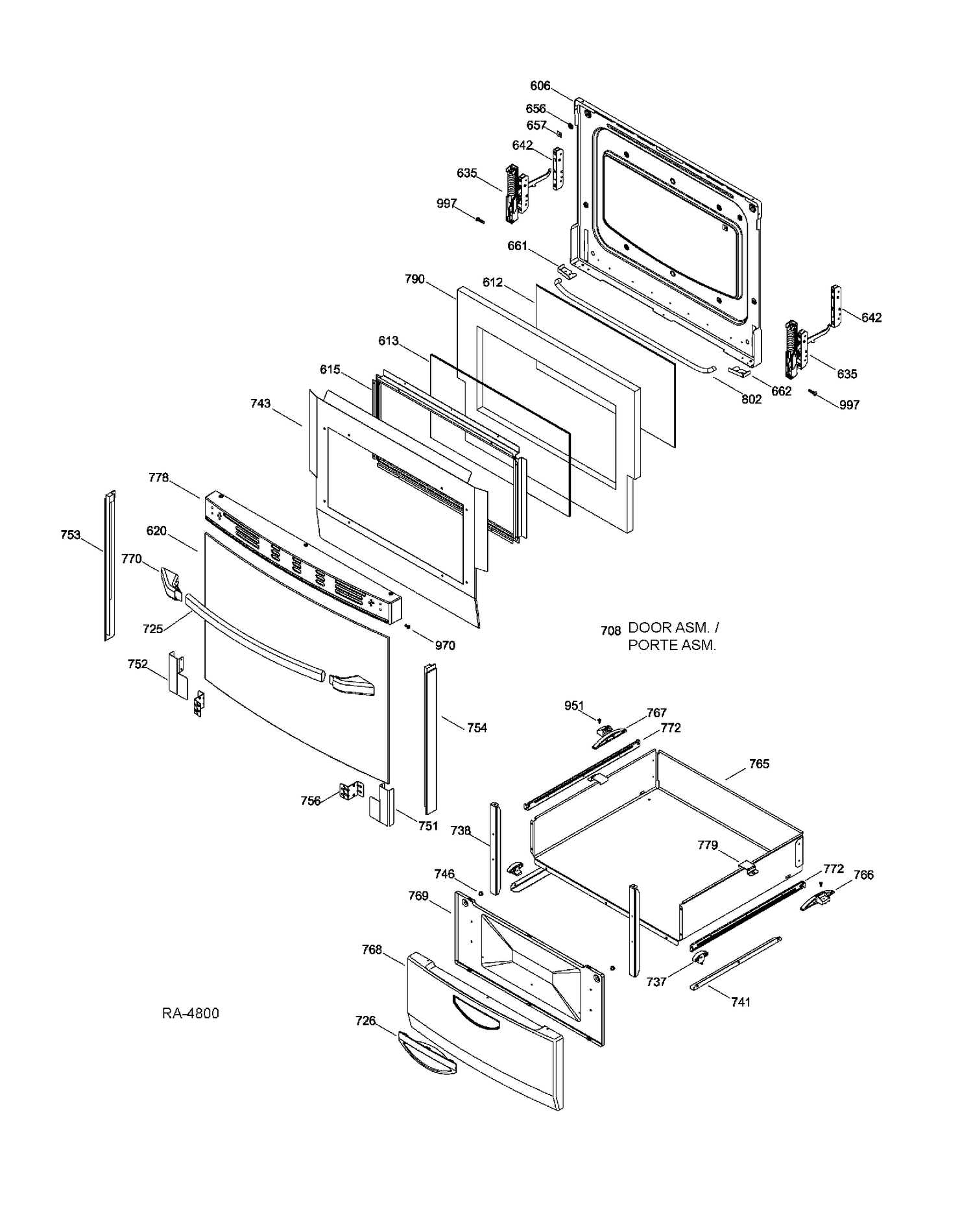 DOOR & DRAWER PARTS Diagram and Parts List for JCAP760BM2BB  General Electric Range