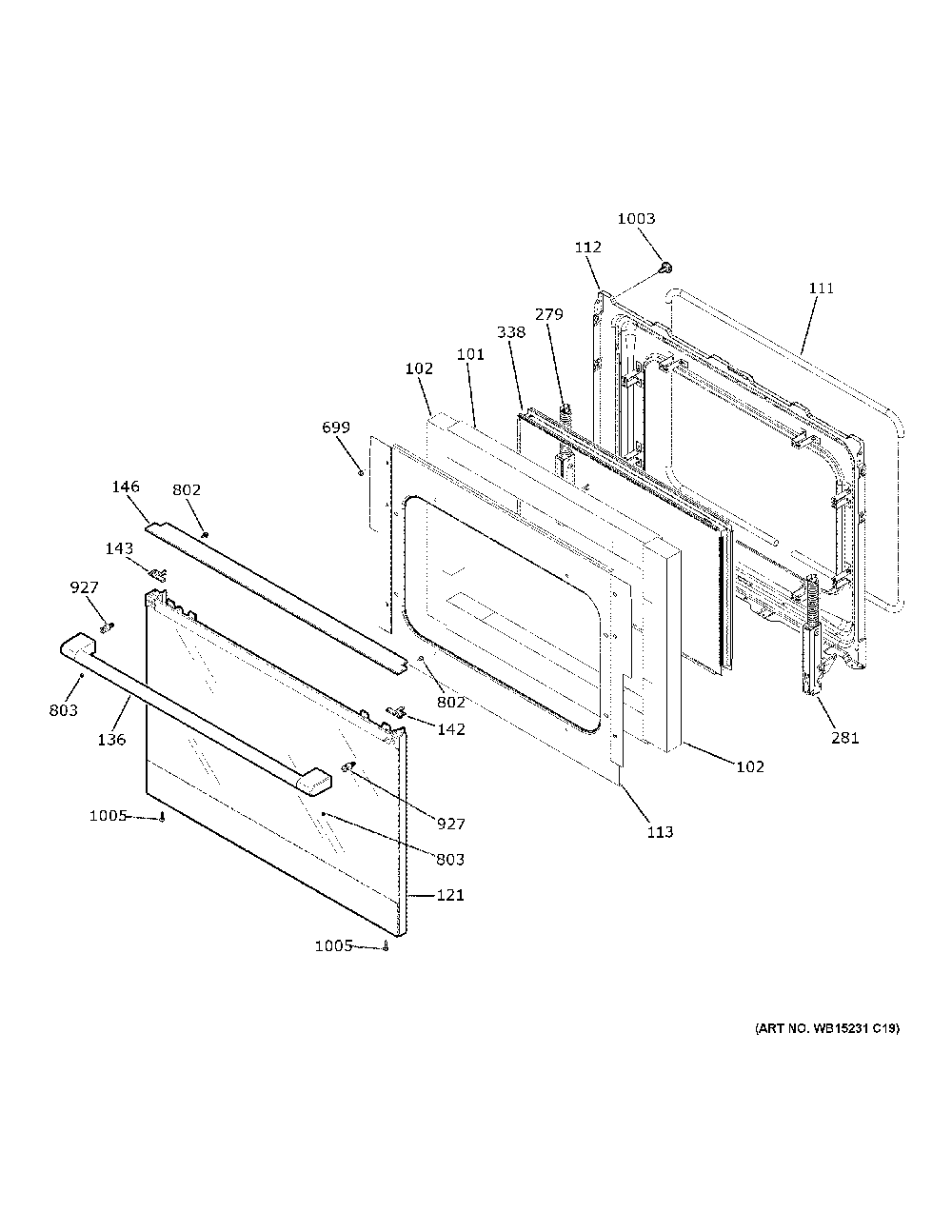 Lower Door Diagram and Parts List for CES750M2N3S5  General Electric Range