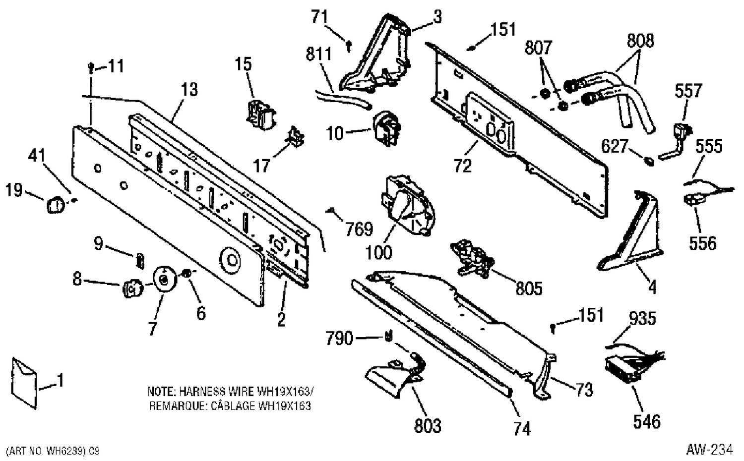 CONTROL GROUP Diagram and Parts List for GJXR2080W1AB  General Electric Washer
