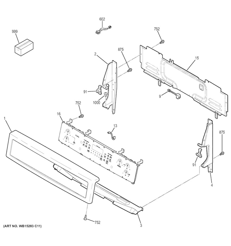 Control Panel Diagram and Parts List for PB911EJ3ES  General Electric Range