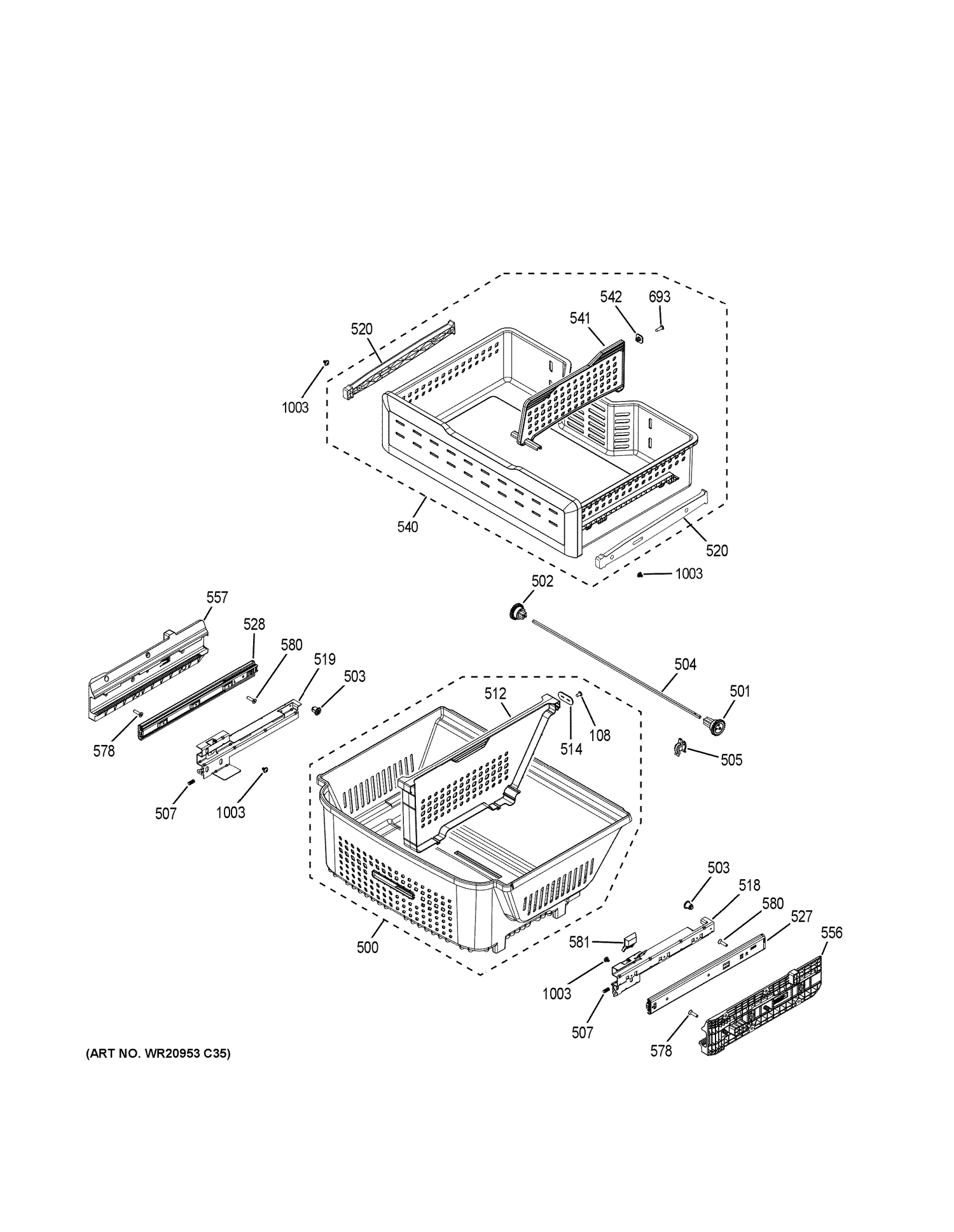 FREEZER SHELVES Diagram and Parts List for GFE26GGKGBB  General Electric Refrigerator