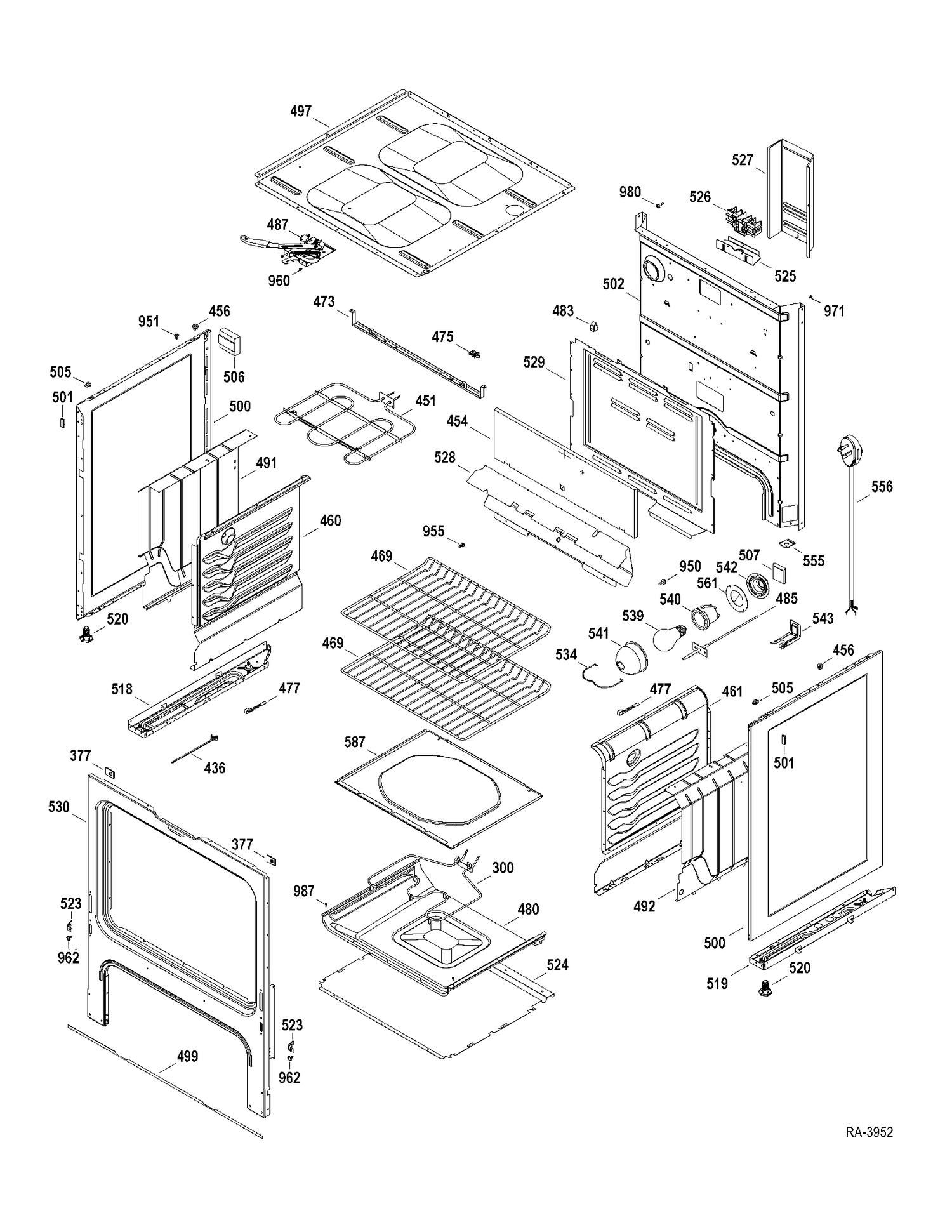 BODY PARTS Diagram and Parts List for JCBP35DP3BB  General Electric Range