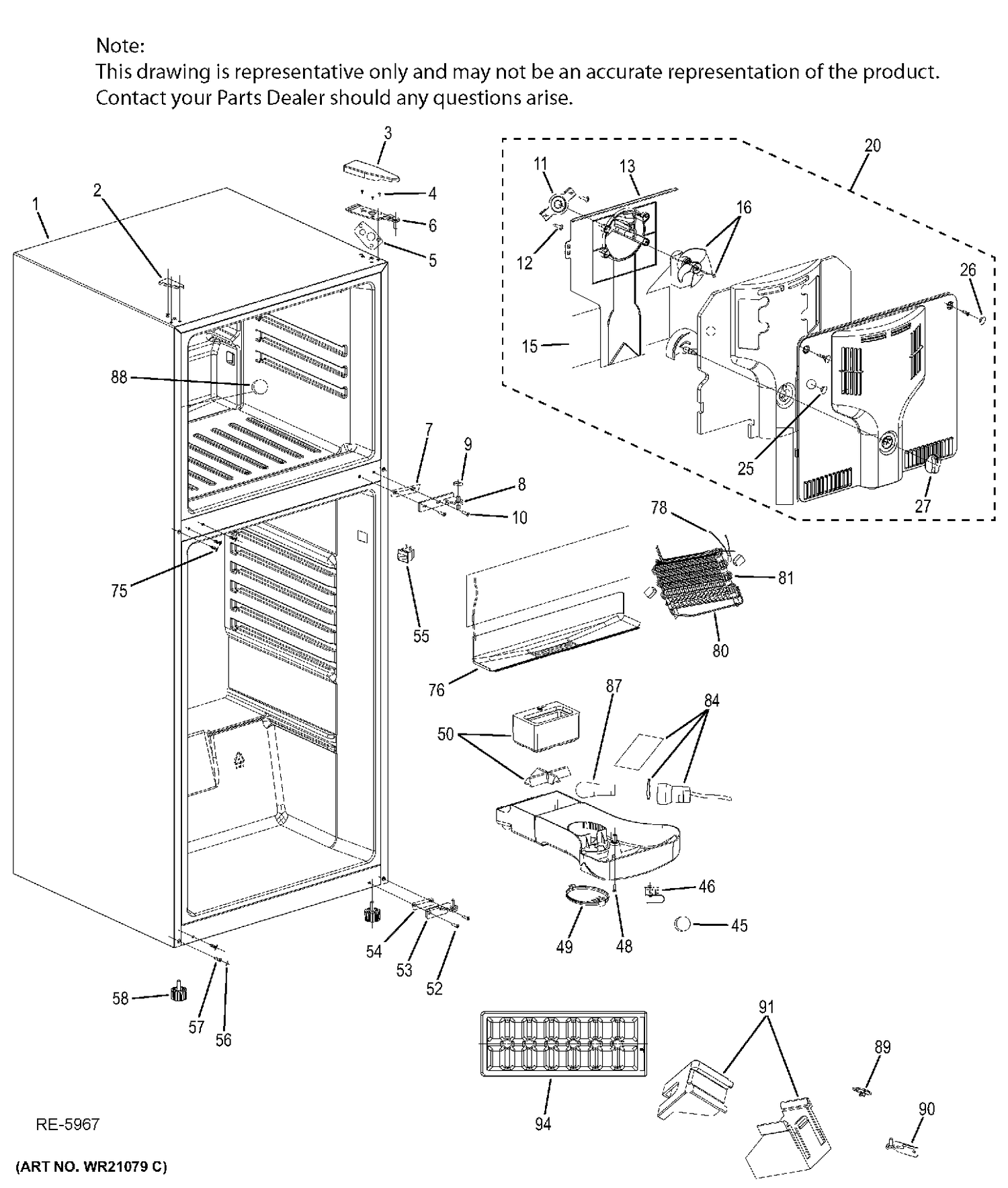 CABINET Diagram and Parts List for GPS12FGHCLWW  General Electric Refrigerator