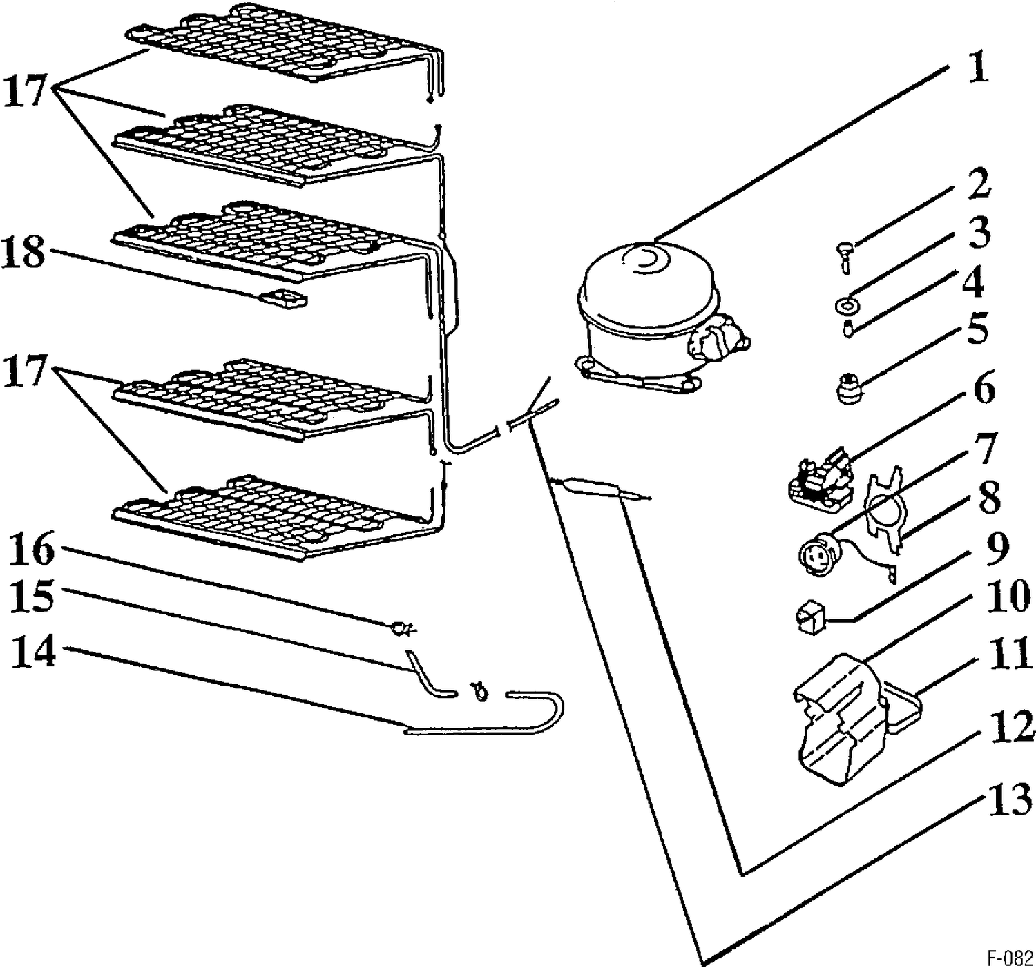COMPARTMENT & SYSTEM GROUP Diagram and Parts List for FYC17DRW-3  General Electric Freezer
