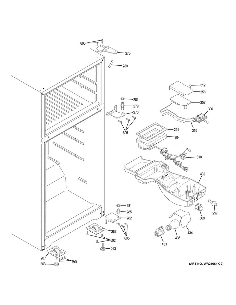 Fresh Food Section Diagram and Parts List for GTE18GMHDRES  General Electric Refrigerator