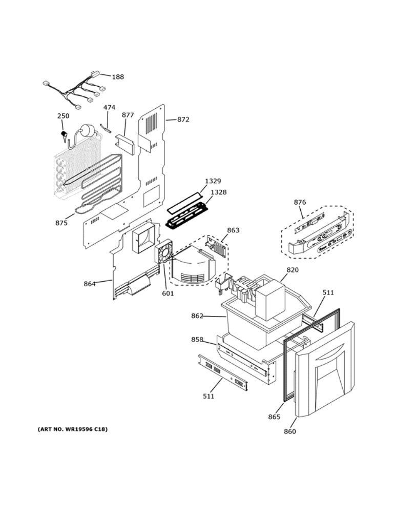 Freezer Controls And Components Diagram and Parts List for ZIBI240HCII  General Electric Wine and Beverage Cooler