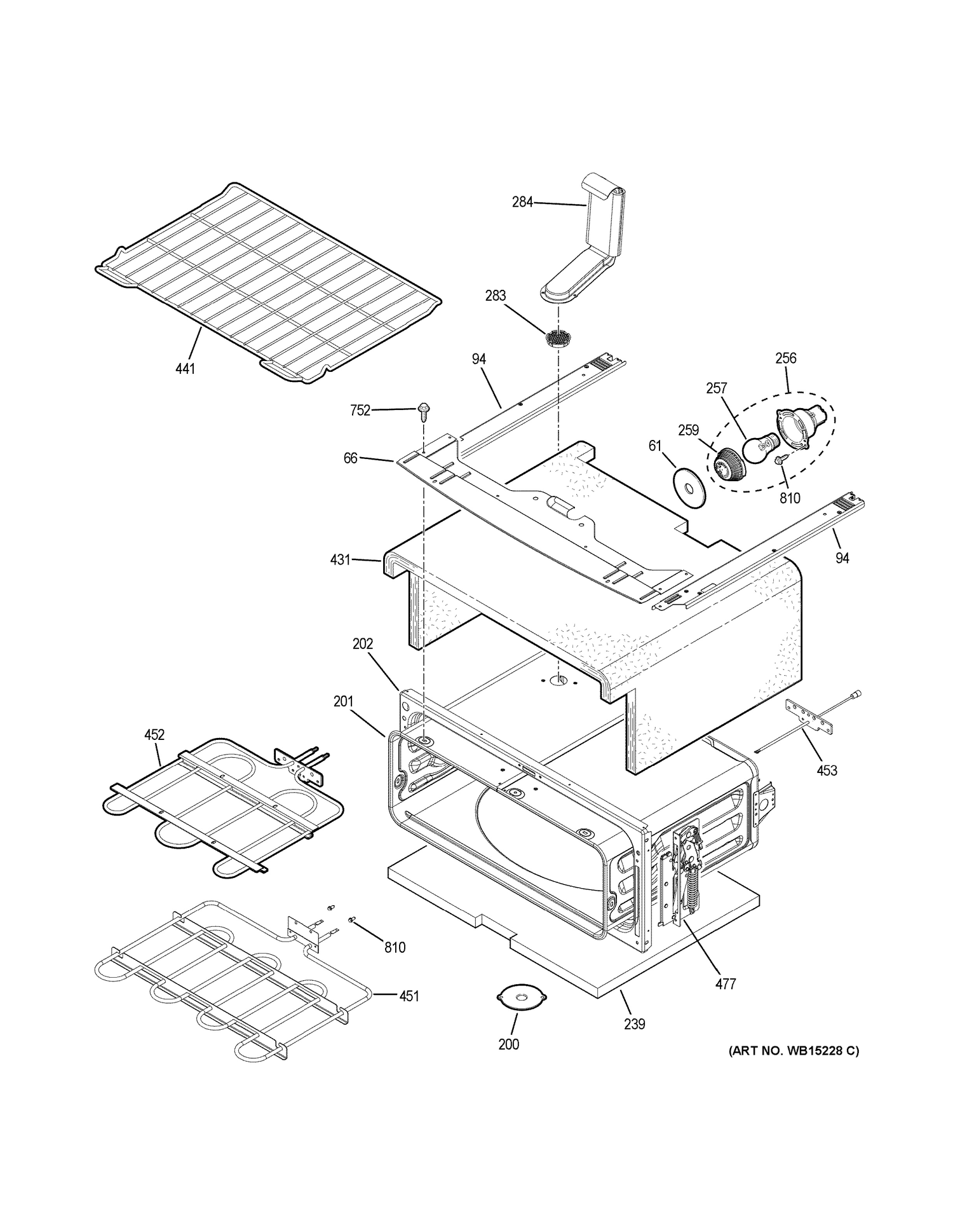 UPPER OVEN Diagram and Parts List for JB860BJ5TS  General Electric Range