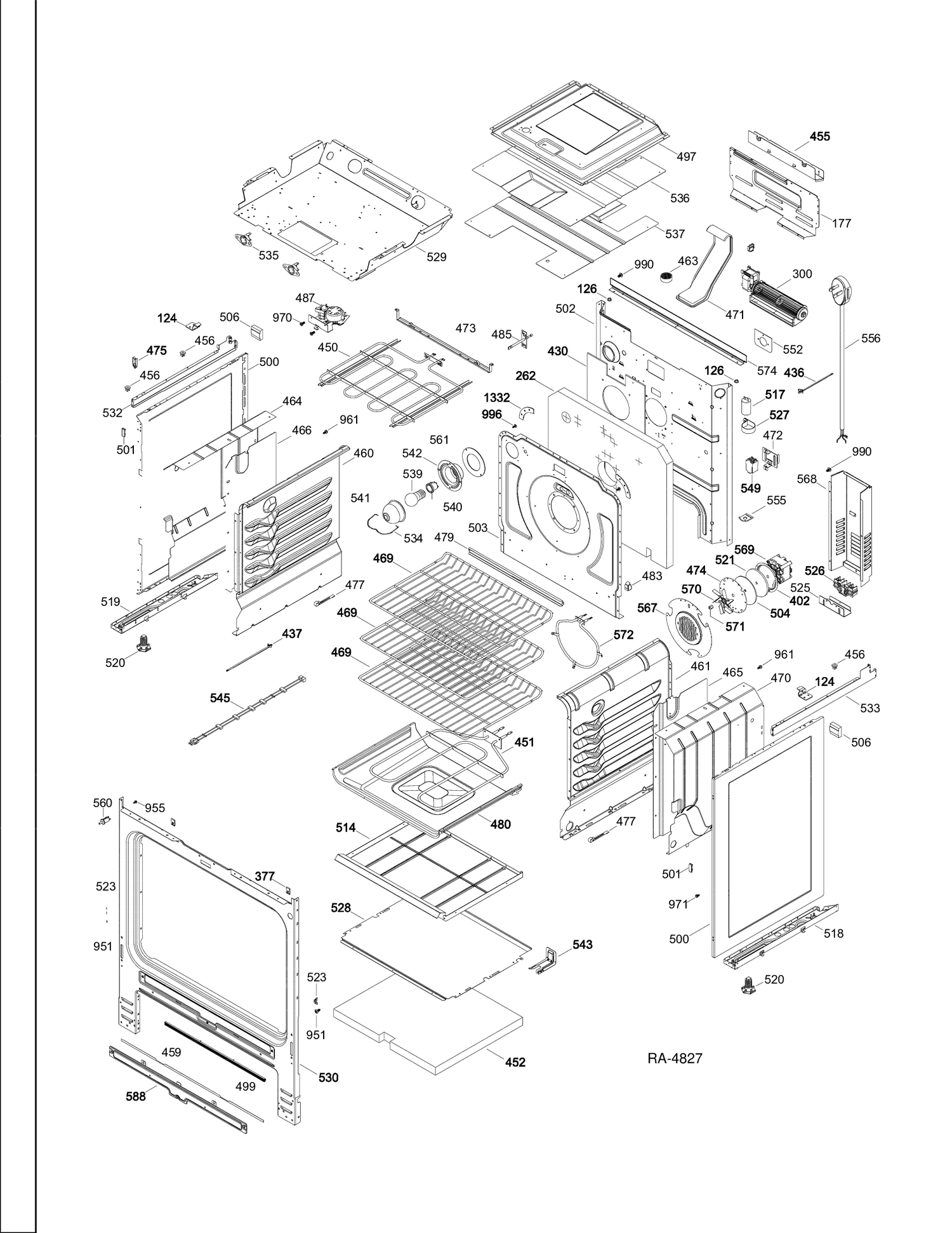 BODY PARTS Diagram and Parts List for JCSP46DR2WW  General Electric Range