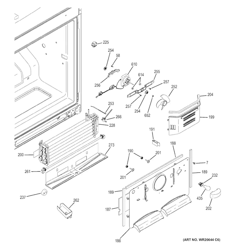 Freezer Section Diagram and Parts List for ABE20EGHBRWS  General Electric Refrigerator