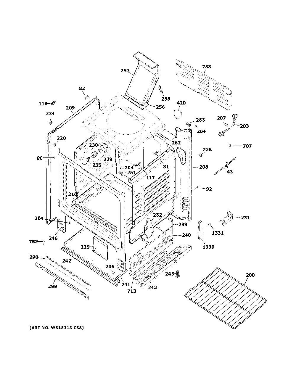Body parts Diagram and Parts List for JGBS60DEK5BB  General Electric Range