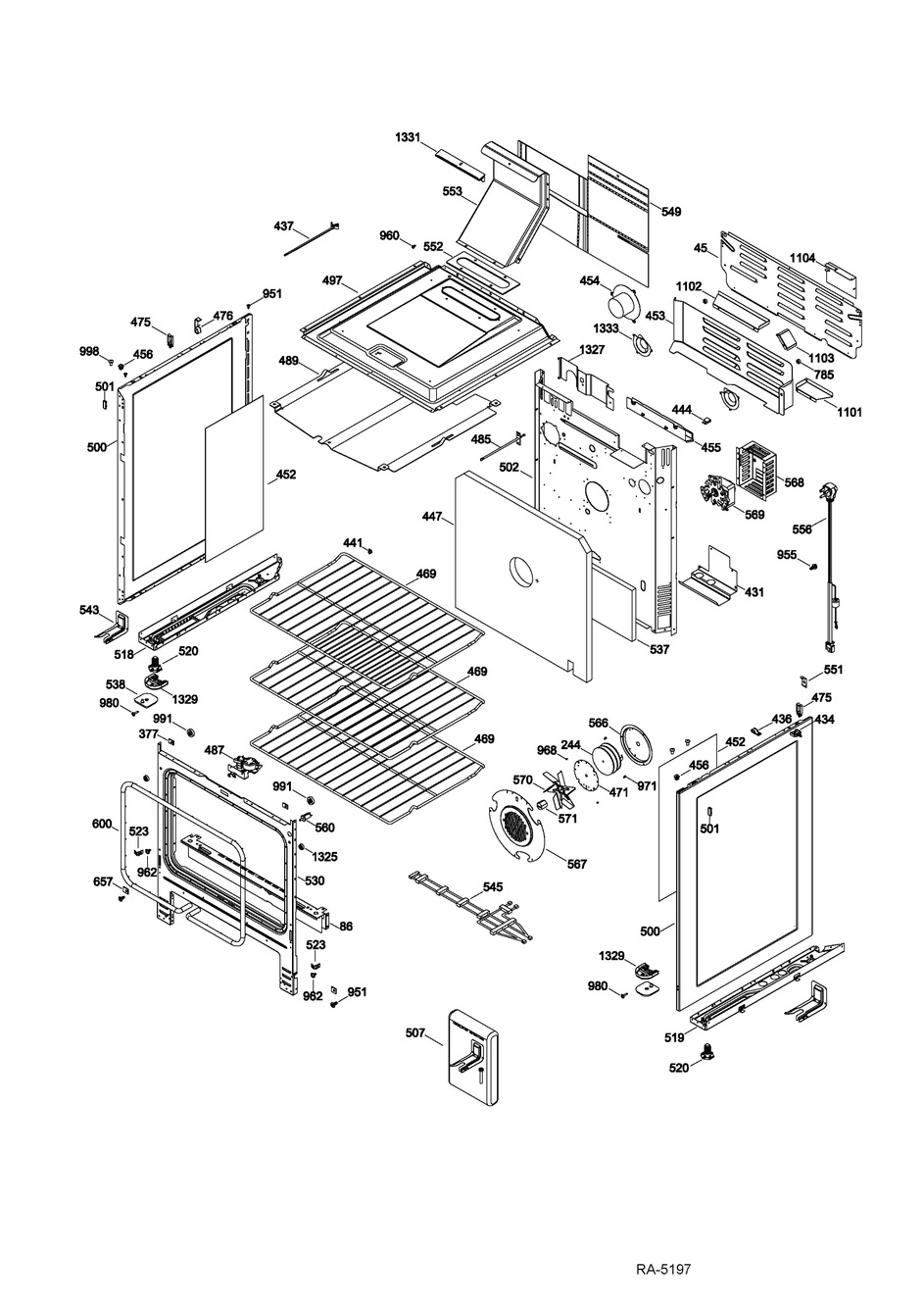 Body Parts Diagram and Parts List for PFE28RSHSS  General Electric Range