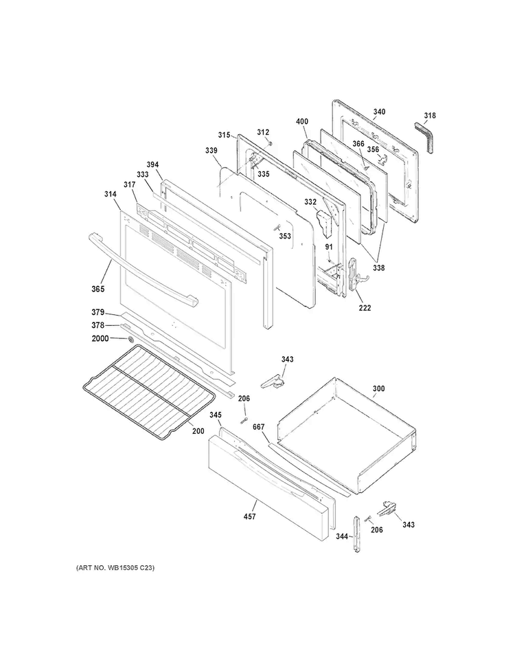 Door & Drawer Parts Diagram and Parts List for JGB620REF3SS  General Electric Range