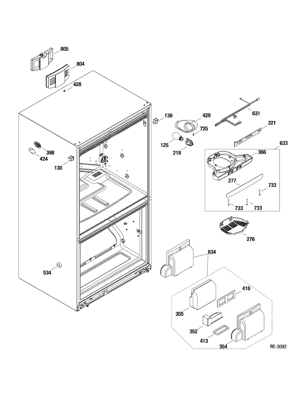 Ff Section Diagram and Parts List for JCB830SF2SS  General Electric Refrigerator
