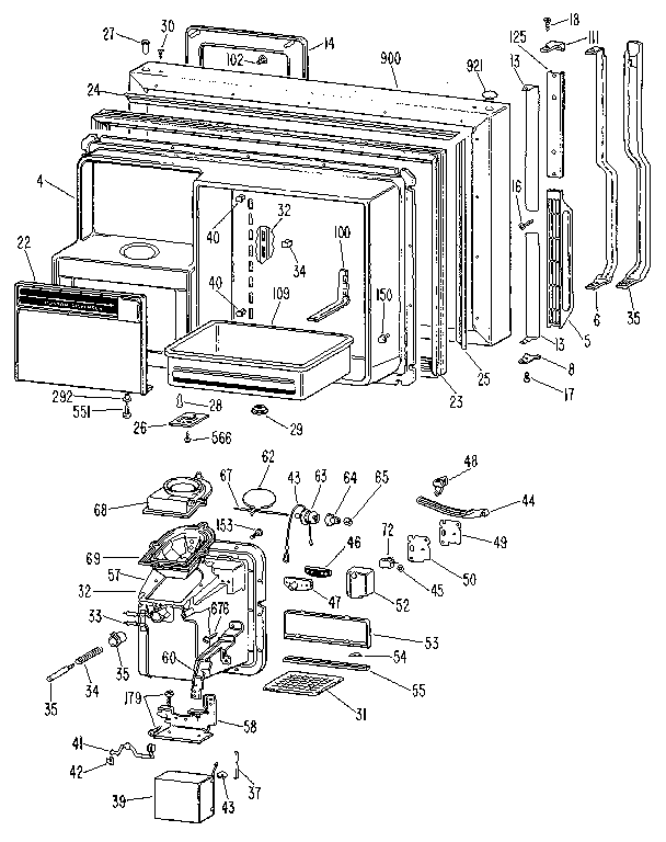 Freezer Door Diagram and Parts List for TBX25RLF  General Electric Refrigerator