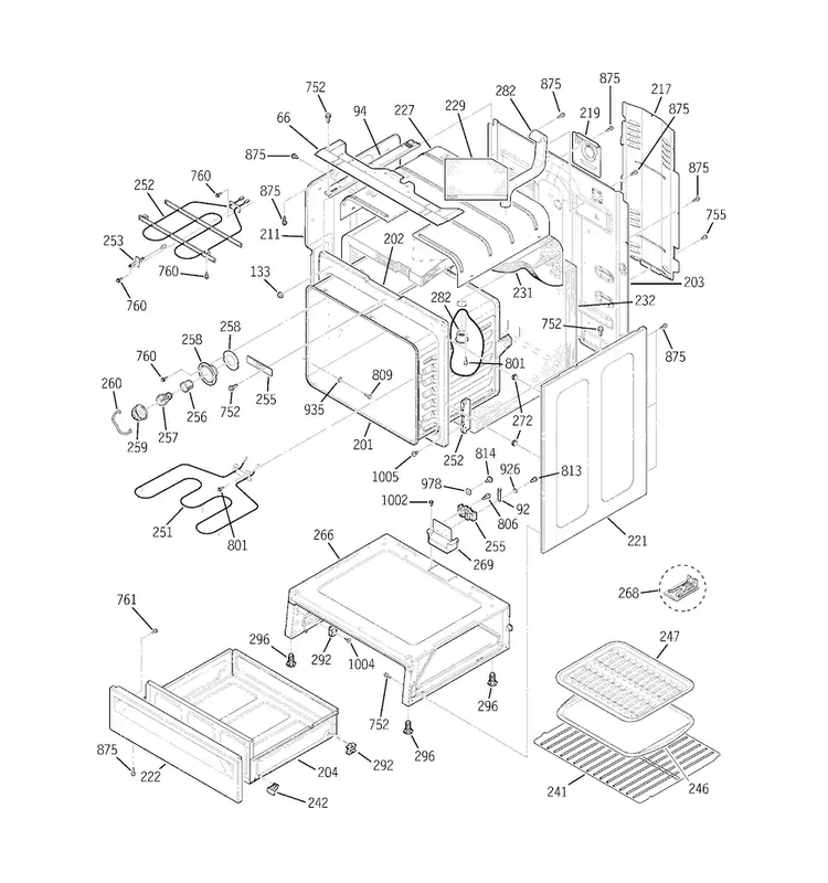 Body Parts Diagram and Parts List for JBP78DD1CC  General Electric Range