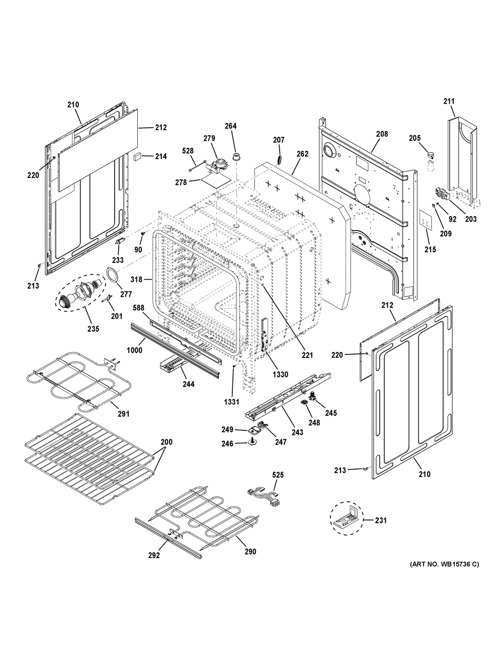 Body Parts Diagram and Parts List for PB900YV1FS  General Electric Range