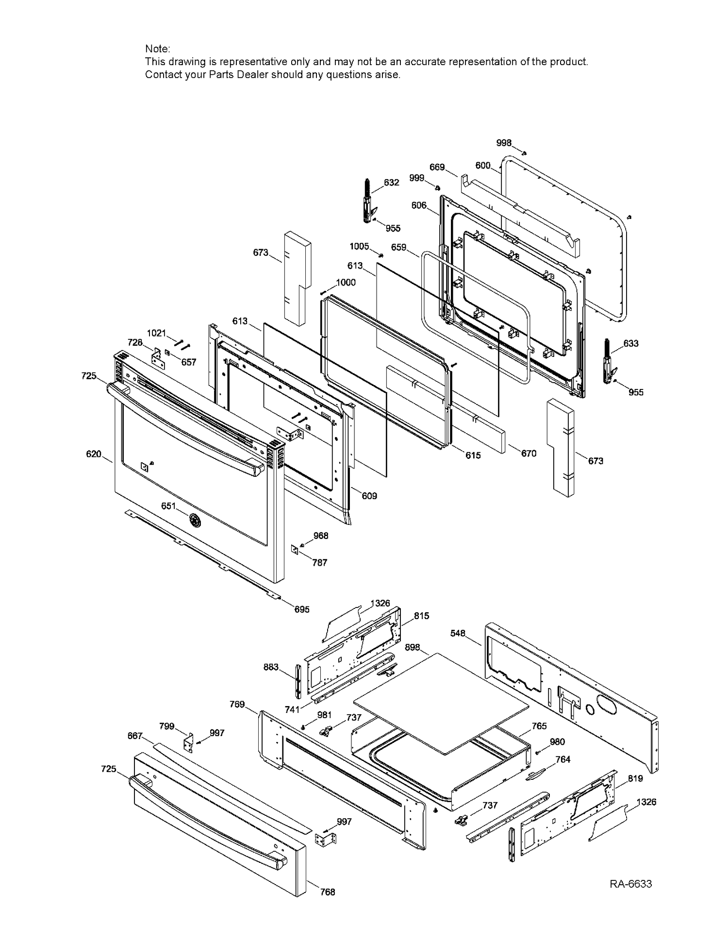 DOOR & DRAWER PARTS Diagram and Parts List for JCS860EF3ES  General Electric Range