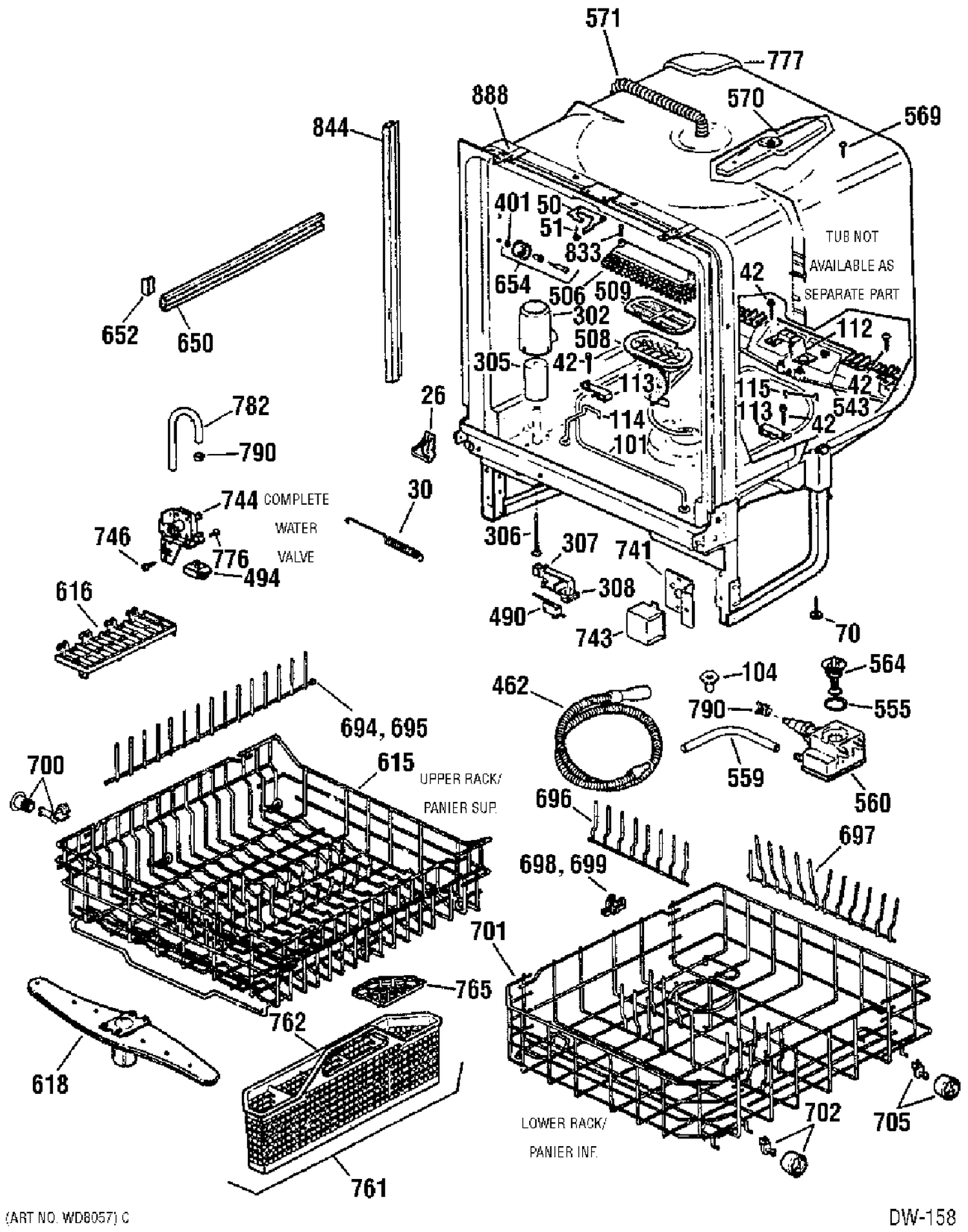 BODY PARTS Diagram and Parts List for GSD5310D00BB  General Electric Dishwasher