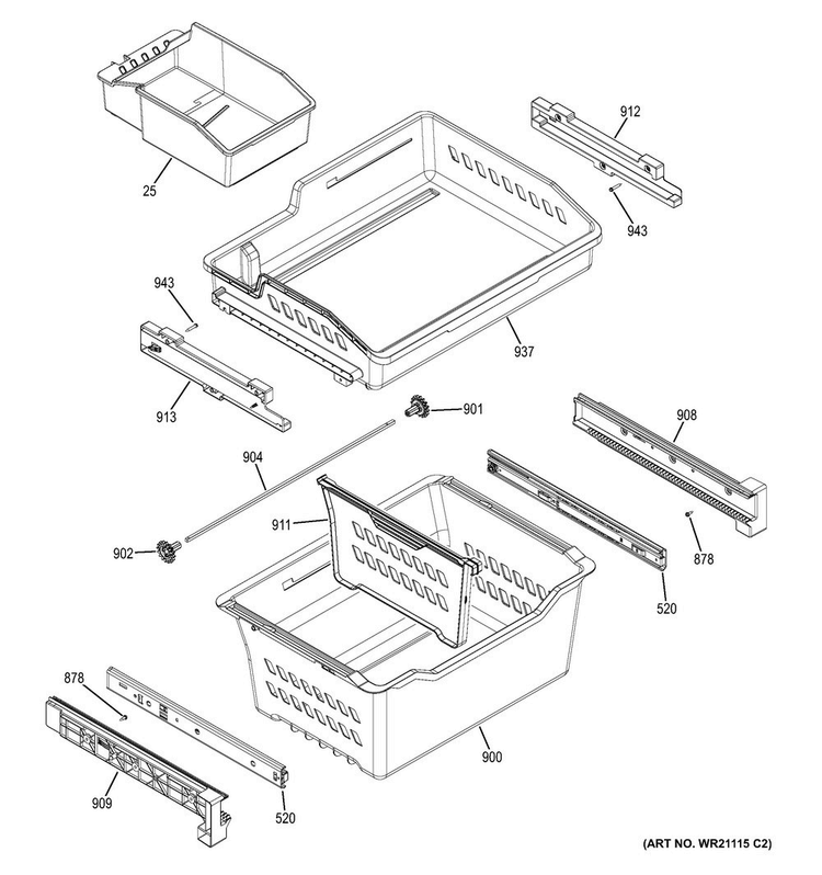 Freezer Shelves Diagram and Parts List for CNE25SSKAKSS  General Electric Refrigerator