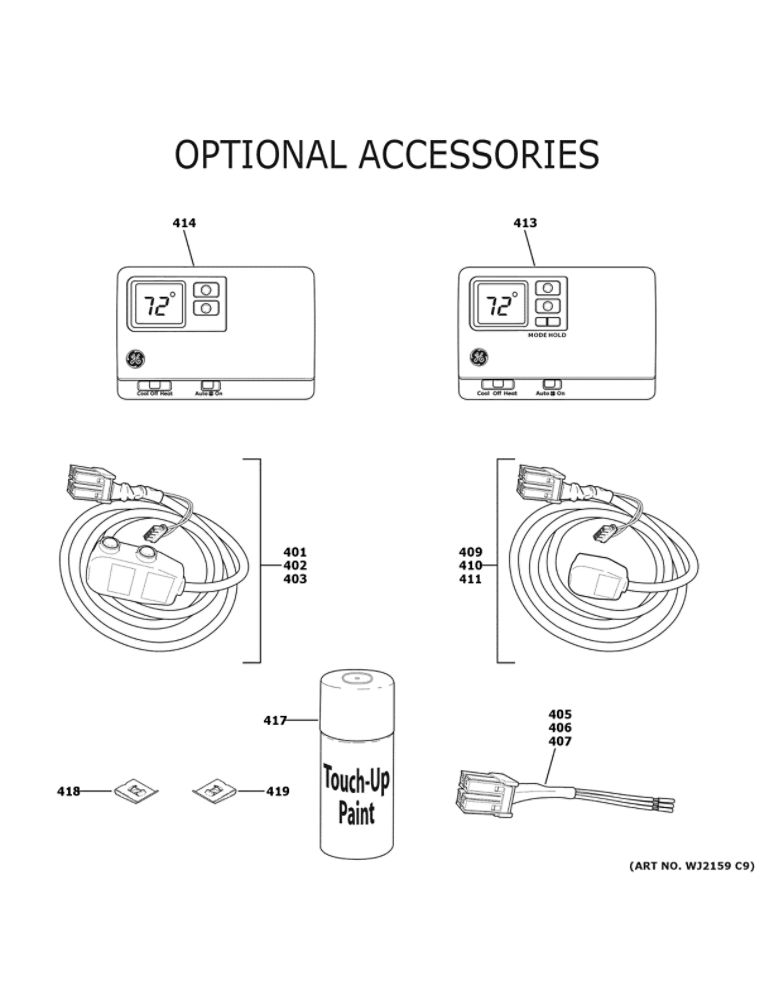 Optional Accessories Diagram and Parts List for AZ45E15DACW5  General Electric Air Conditioner