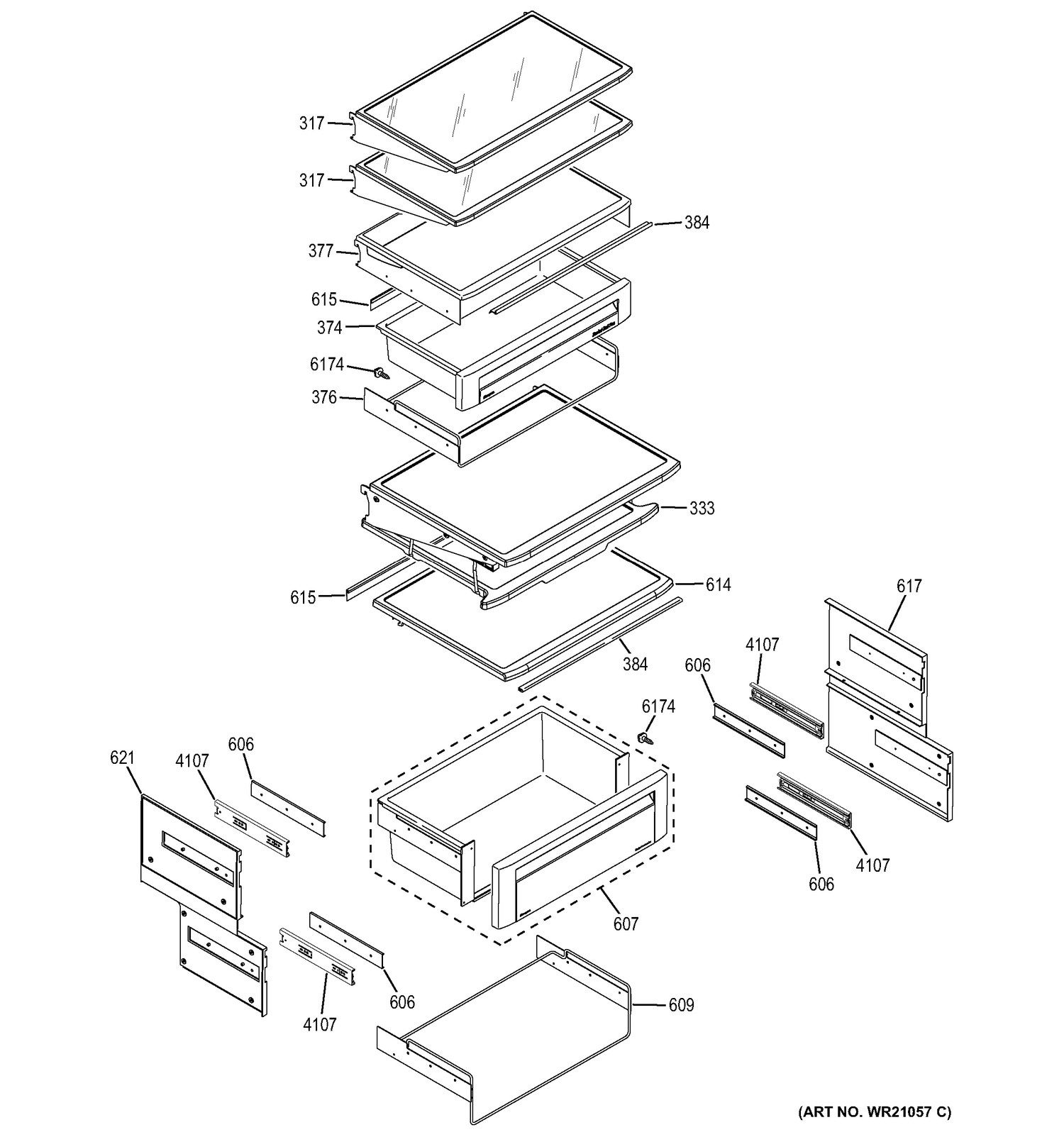 FRESH FOOD SHELVES Diagram and Parts List for ZIS360NXD  General Electric Refrigerator