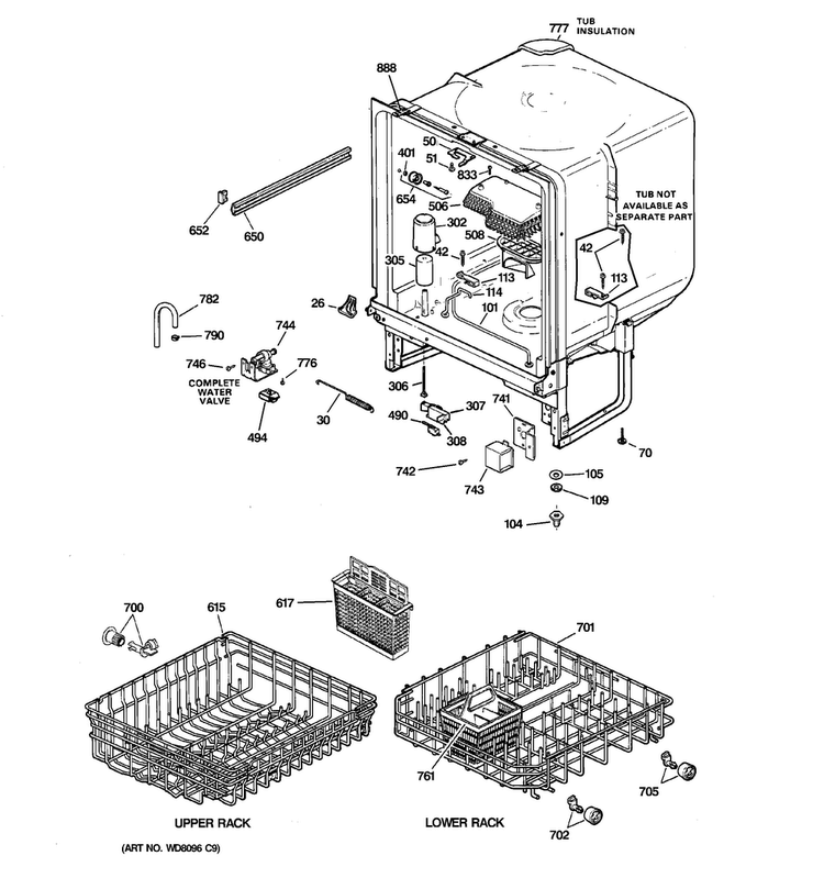 Body Parts Diagram and Parts List for GSD2700G20BB  General Electric Dishwasher
