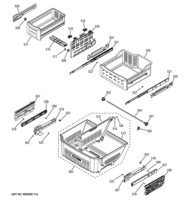 Freezer Shelves Diagram and Parts List for CYE23TSDDSS  General Electric Refrigerator