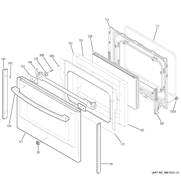 Lower Door Diagram and Parts List for PB950SF2SS  General Electric Range