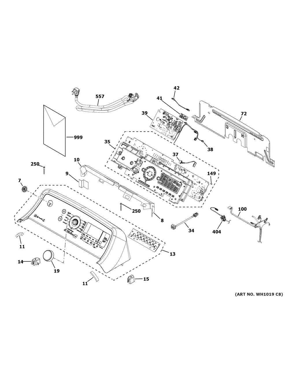 Controls & Backsplash Diagram and Parts List for GTW845CPN0DG  General Electric Washer