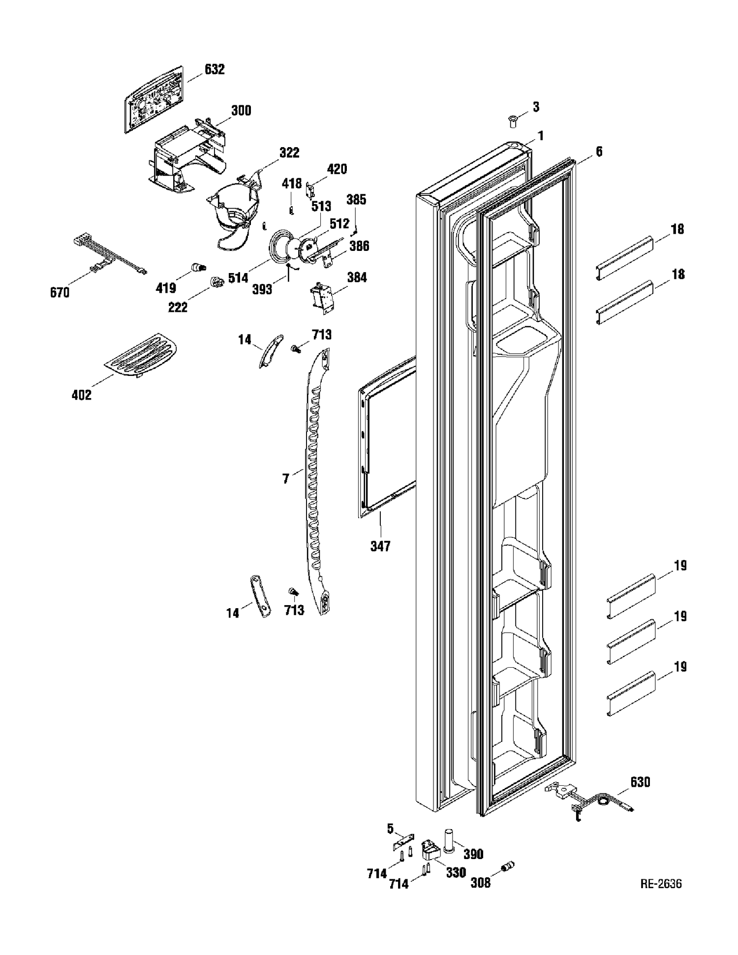 FZ DOOR Diagram and Parts List for 39631UGTAWW  General Electric Refrigerator