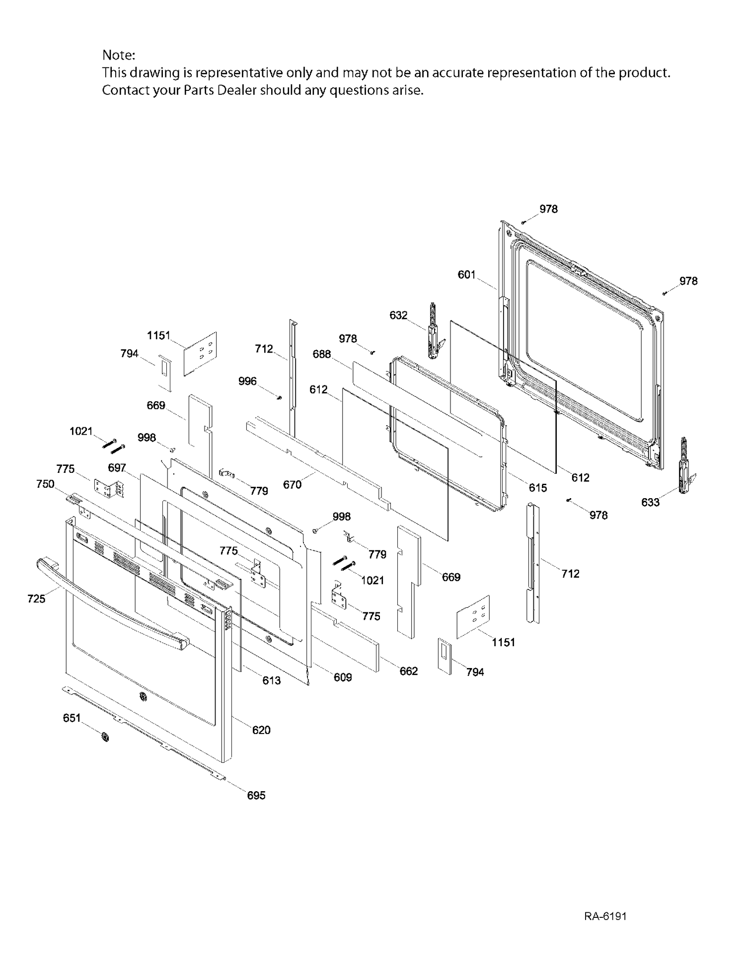 DOOR Diagram and Parts List for PCB940EK1ES  General Electric Range
