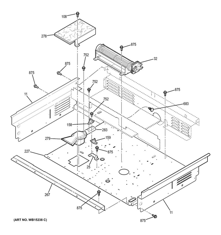Cooling Fan Diagram and Parts List for JD750SF3SS  General Electric Range