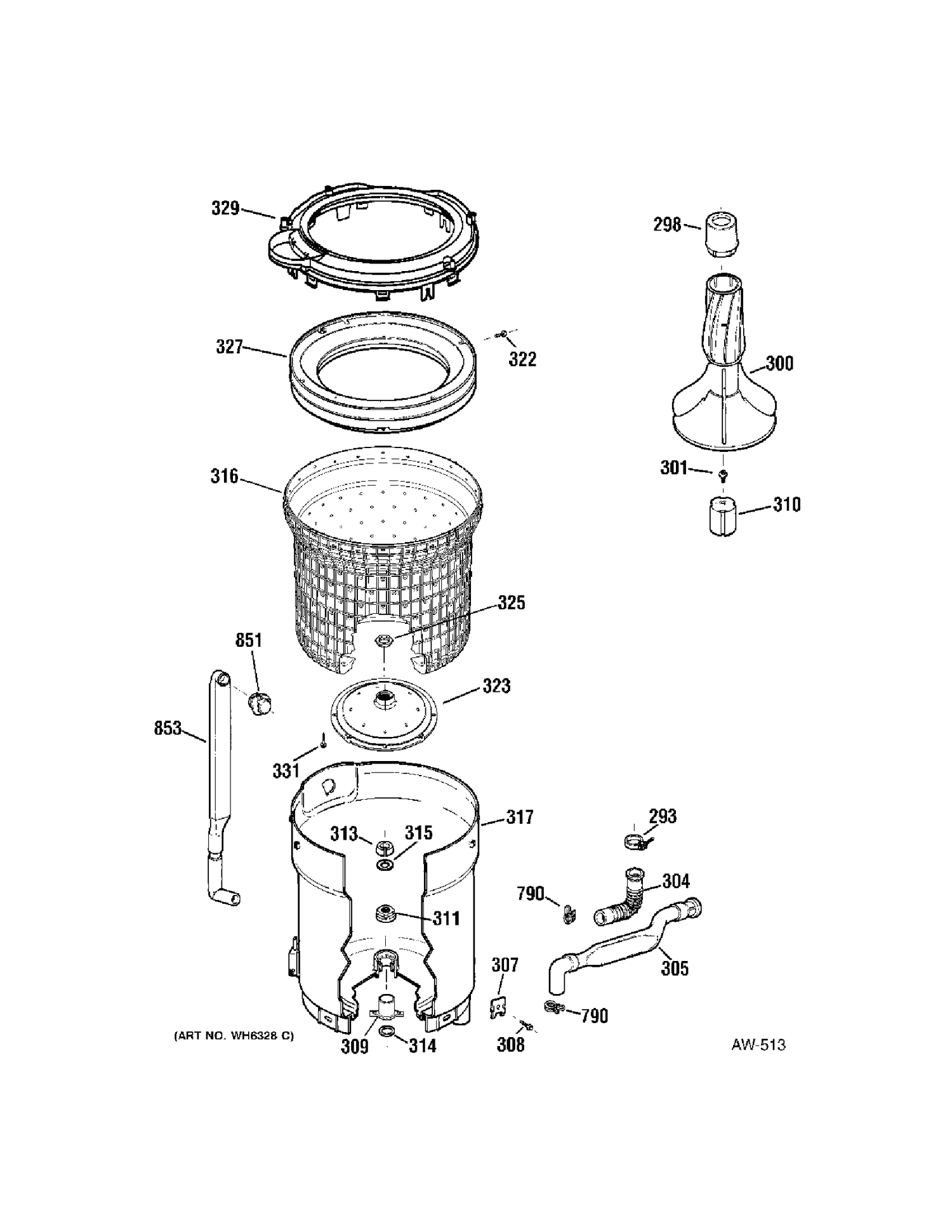 TUBS Diagram and Parts List for HNXRP070D0WW  General Electric Washer